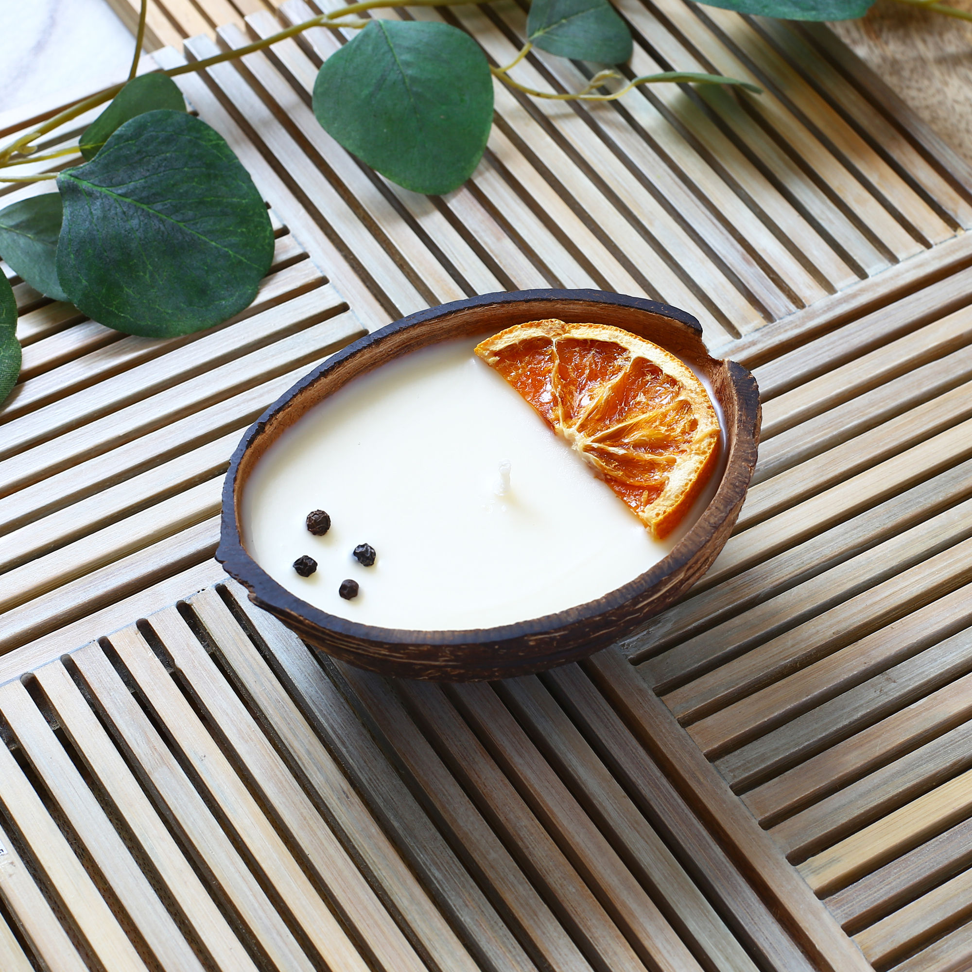 jhappi Handmade Soy Wax Scented Candle in Coconut Shell