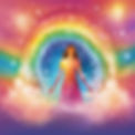 Rainbow ethereal background with suggesting auras and phrases_ _I am_ _I will_ _I release_