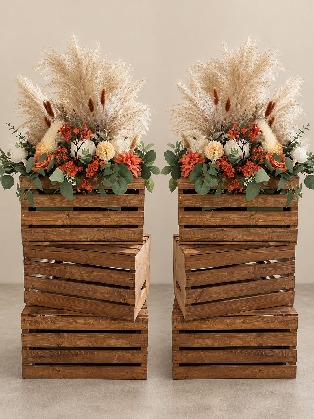 Set of crate and floral displays