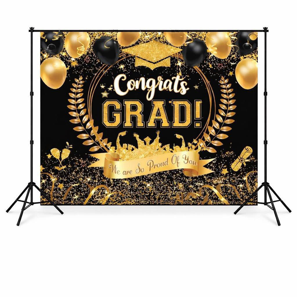 Congrats Grad gold/black Backdrop