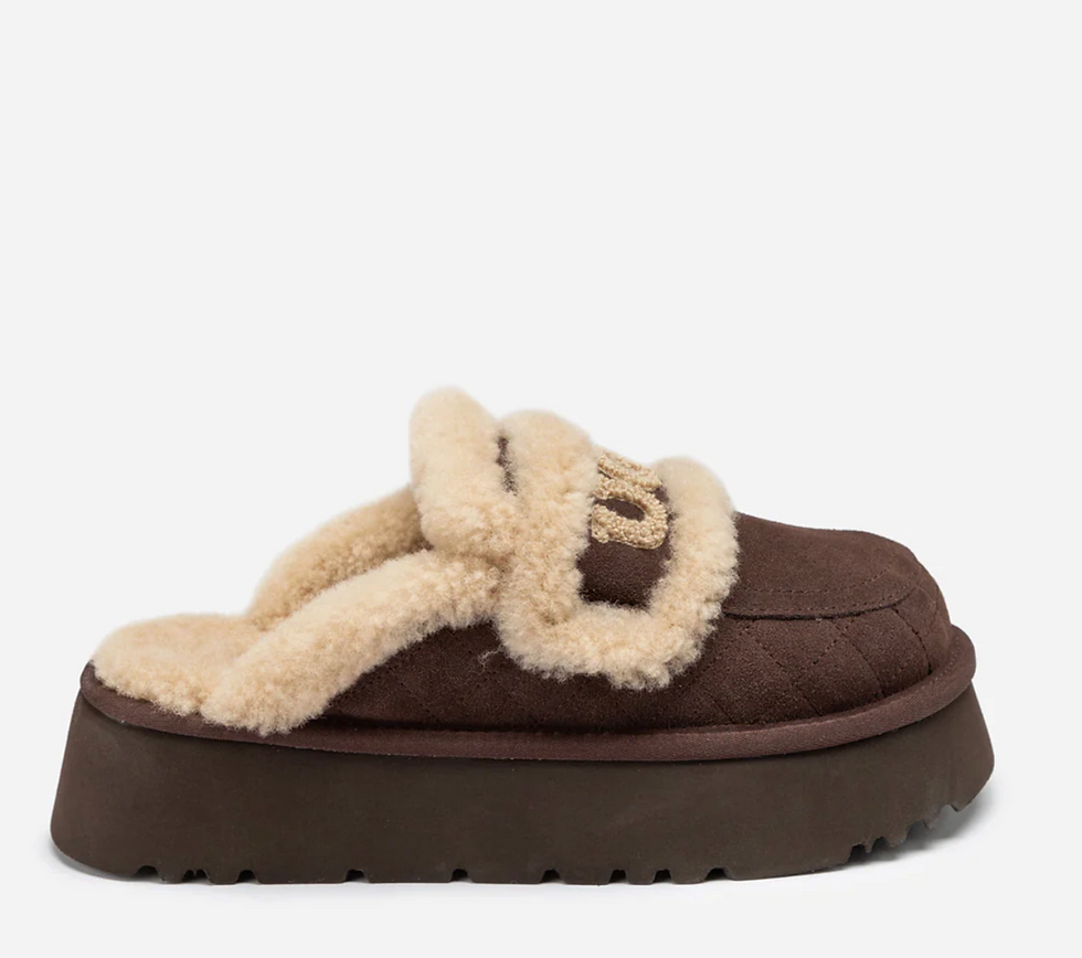 Thumbnail: OZWEAR UGG Violet Matelassé Shearling Platform Chocolate Slipper