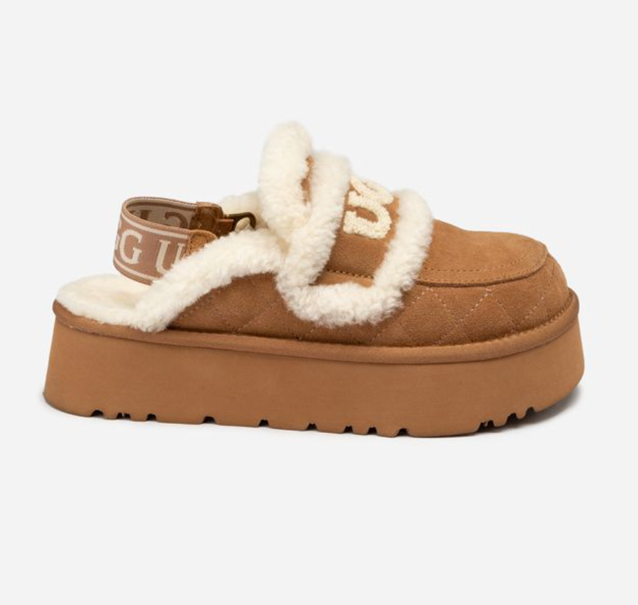 Thumbnail: OZWEAR UGG Violet Matelassé Shearling Platform Chestnut Slipper