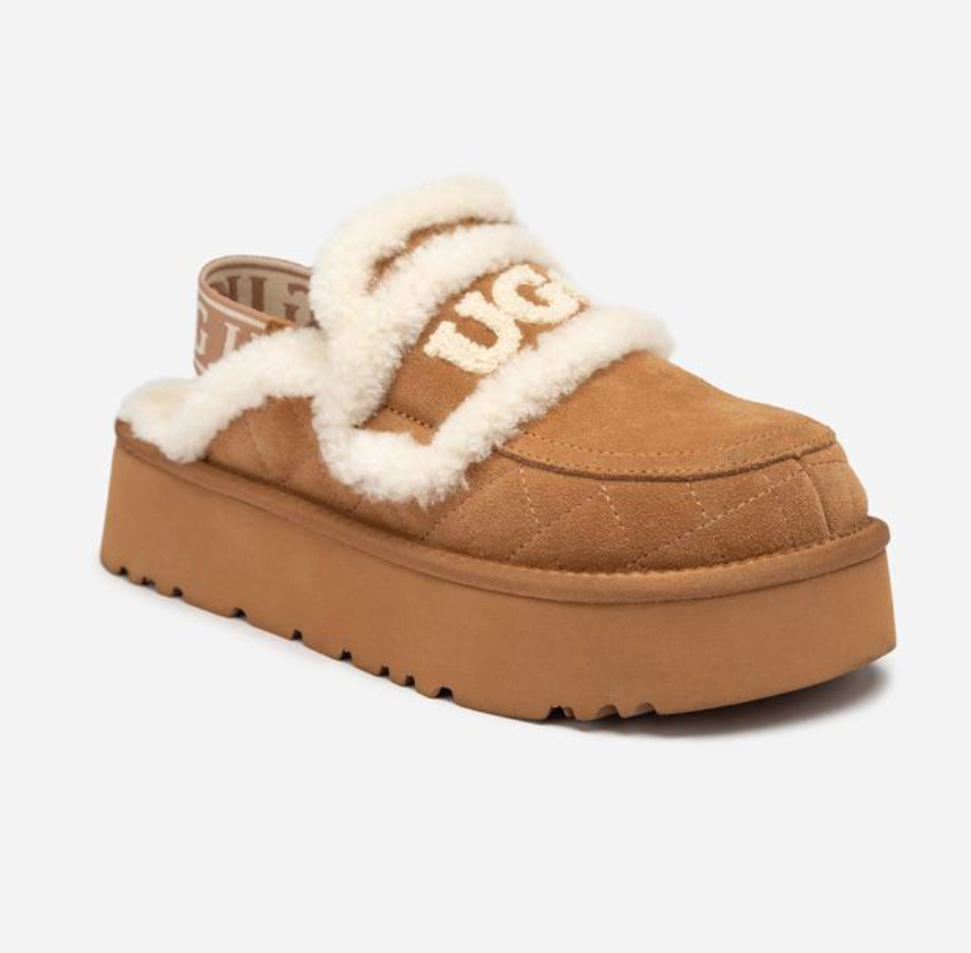 OZWEAR UGG Violet Matelassé Shearling Platform Chestnut Slipper