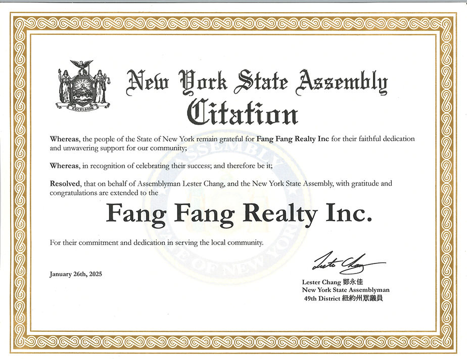 Fang Fang Realty Award Brooklyn New york community service