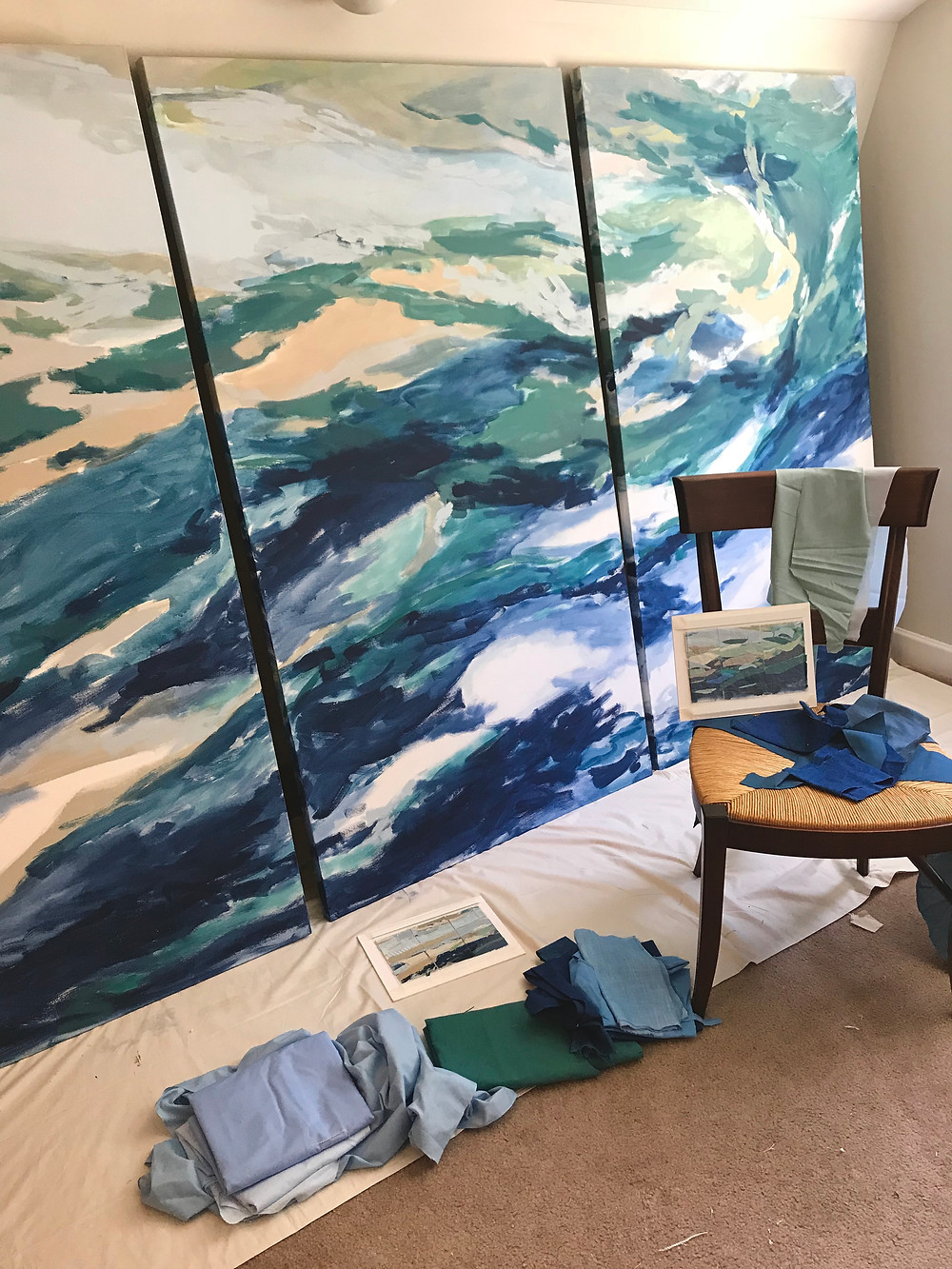 Karin Olah, Sea Wall, 2018, Textiles and Mixed Media on Canvas
