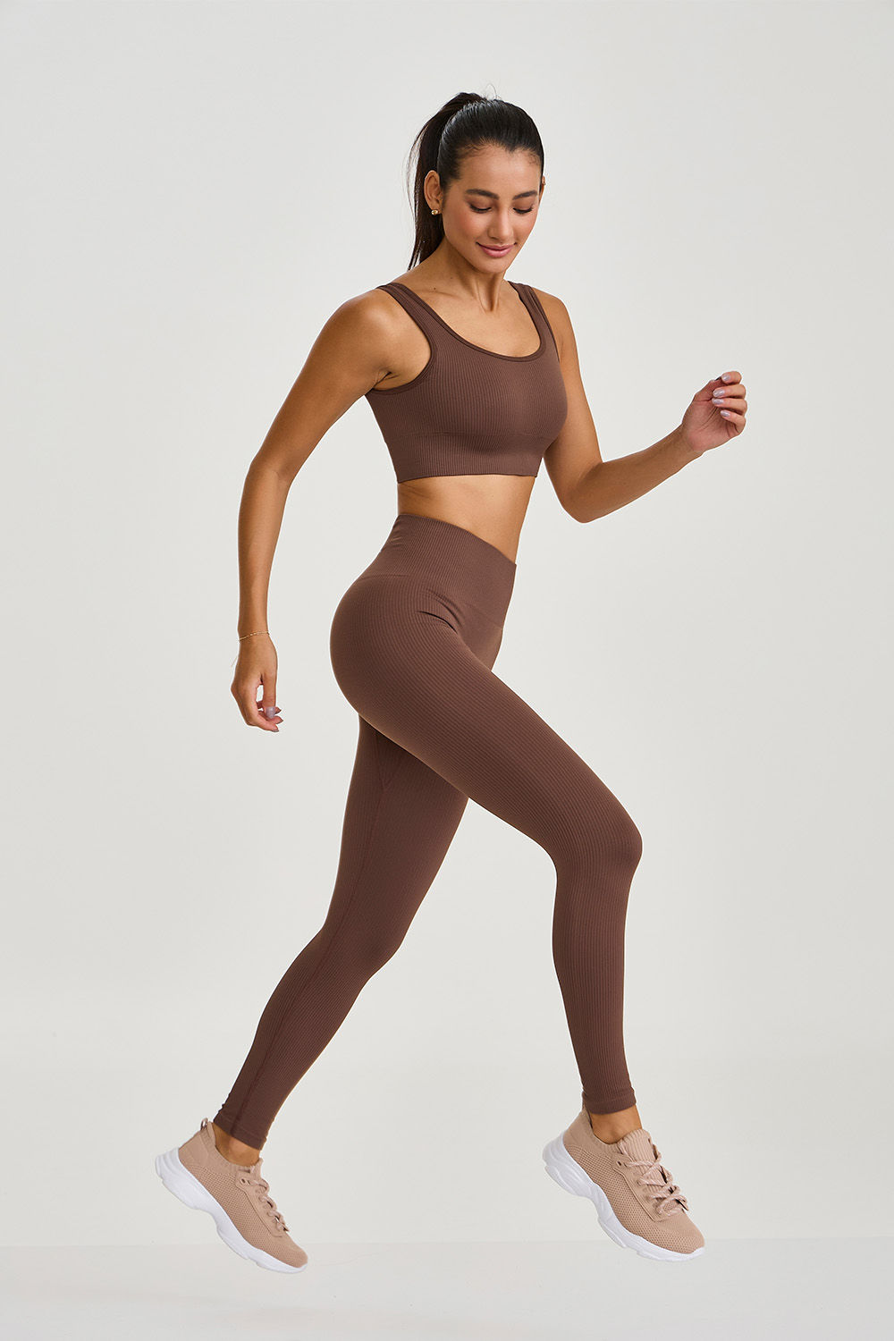 Legging Sem Costura Canelada - Marrom Capuccino