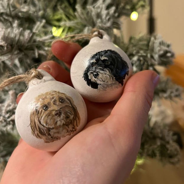 Thumbnail: Customised round ceramic pet baubles, mini and large sizes available