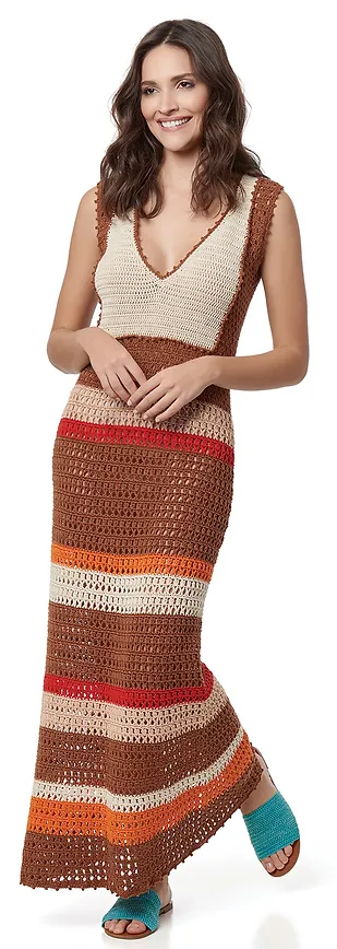 Vestido em crochê com receita e gráfico Marcia Queiroz