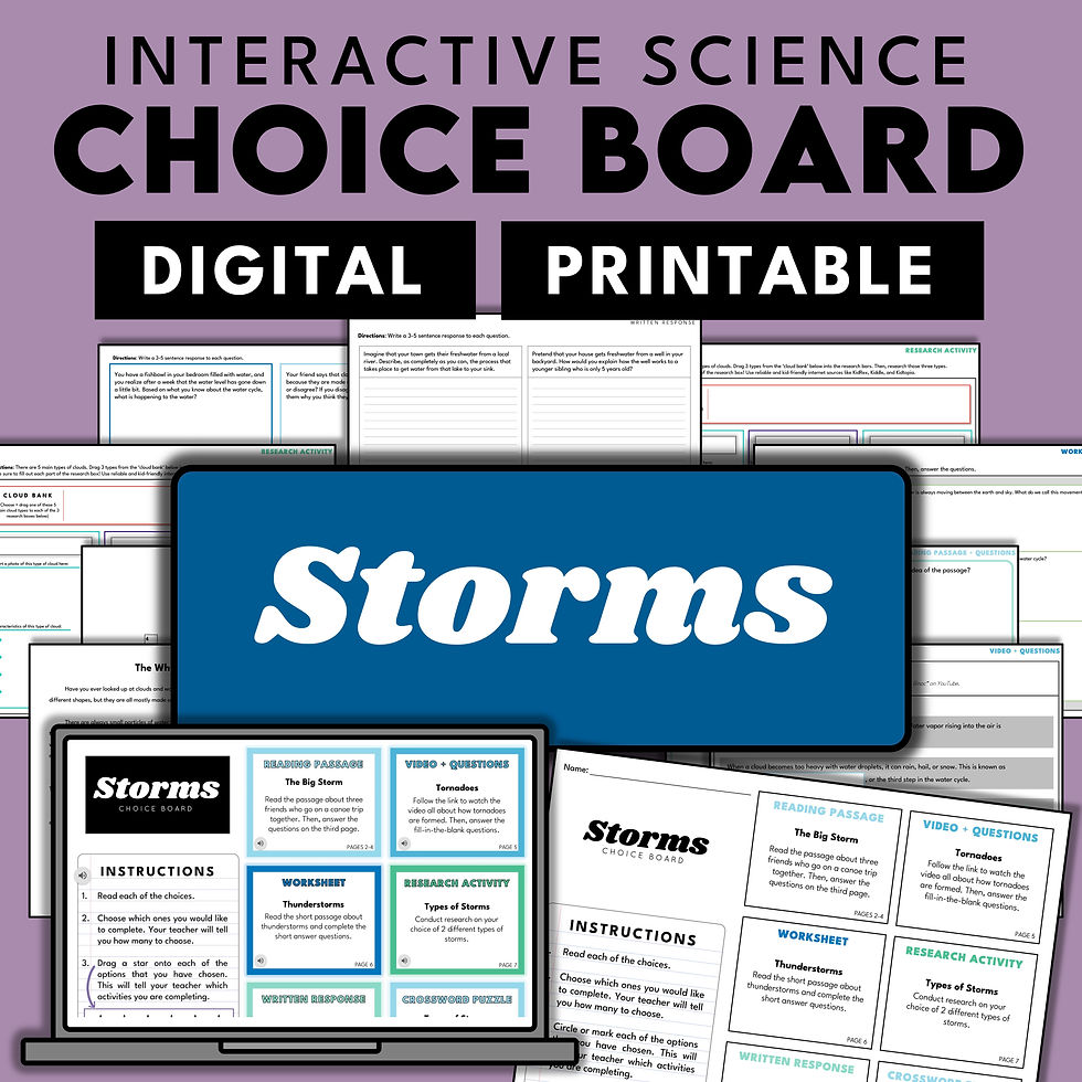 Storms + Severe Weather | Science Choice Board | Earth's Weather