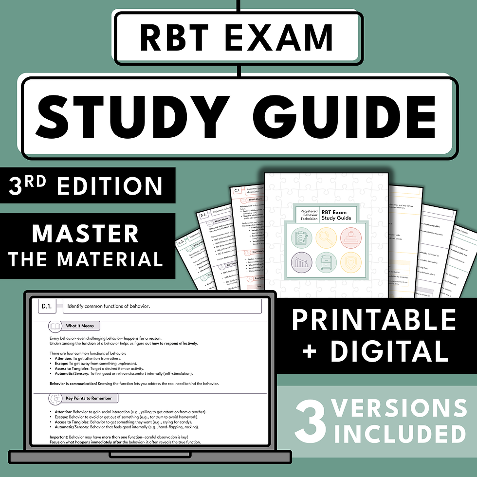 Printable RBT Exam Study Guide for 2025 aligned with BACB 3rd Edition Task List