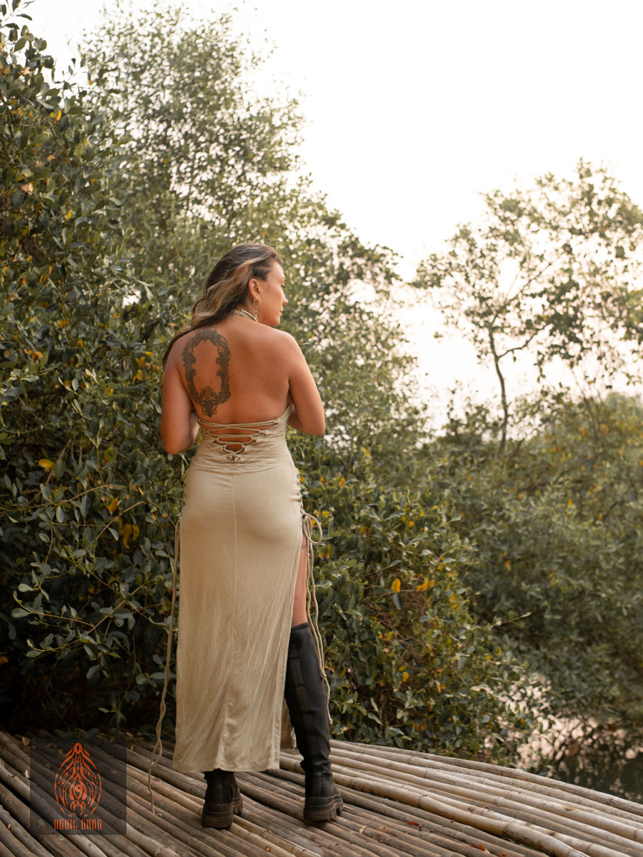 Thumbnail: BASTET 1.0 || Bamboo Open Back Halter V Neck Long Summer Dress