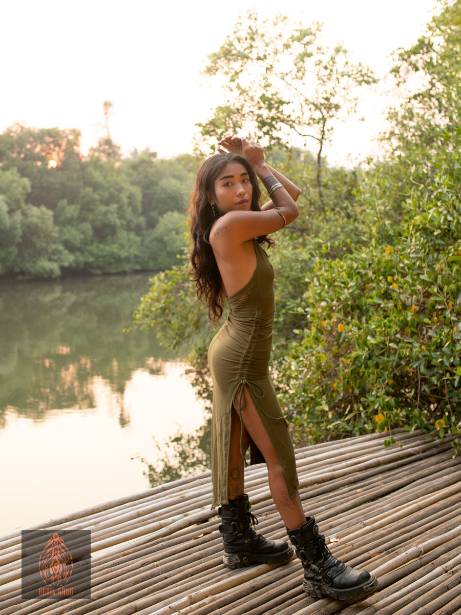 Thumbnail: ASHERA || Backless Bamboo Halter Neck Summer Dress with Side Ties