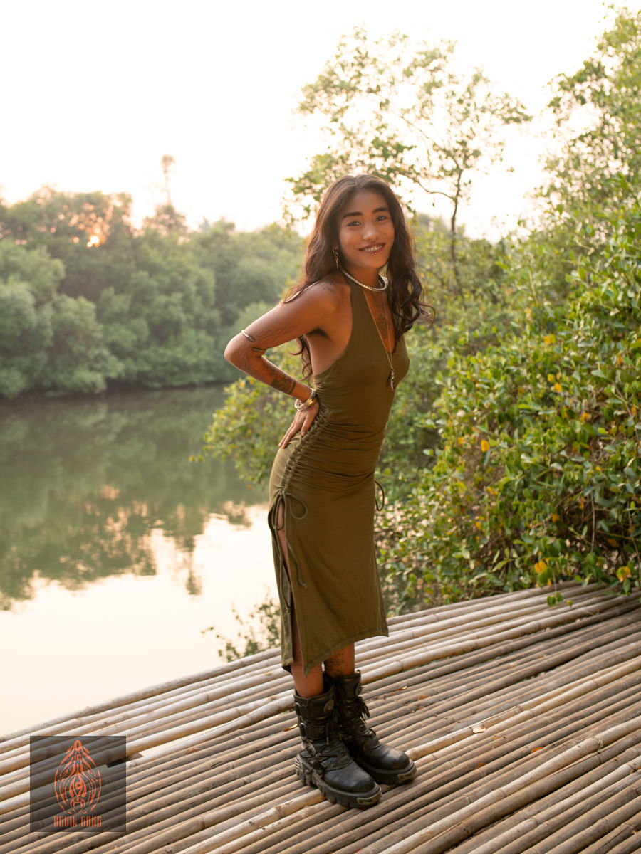 Thumbnail: ASHERA || Backless Bamboo Halter Neck Summer Dress with Side Ties