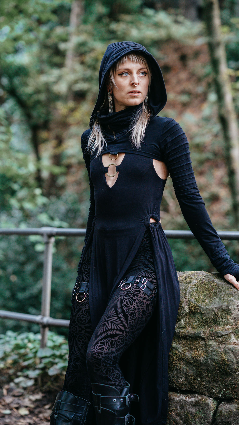 Thumbnail: SIBERIAN SLICE Hooded Bolero with Face Mask & Thumb Holes by Catana Clothing