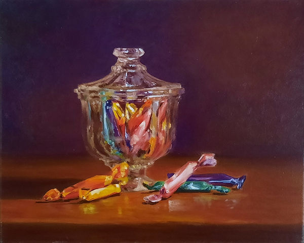 huile sur toile nature morte bonbonnière sylvie mespoulhé