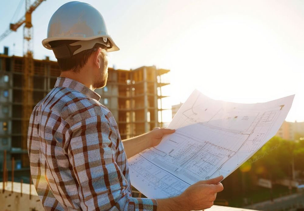 Arquiteto analisando planta em um obra