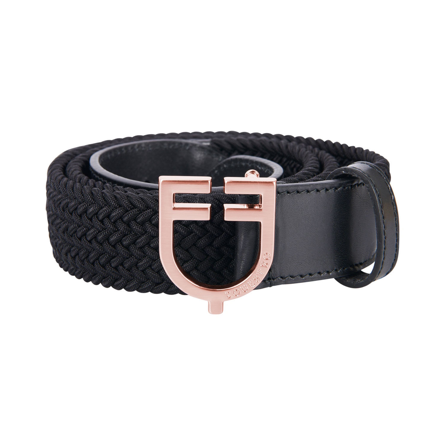 Equestro Leather Elastic Belt with Rosegold Logoed Buckle