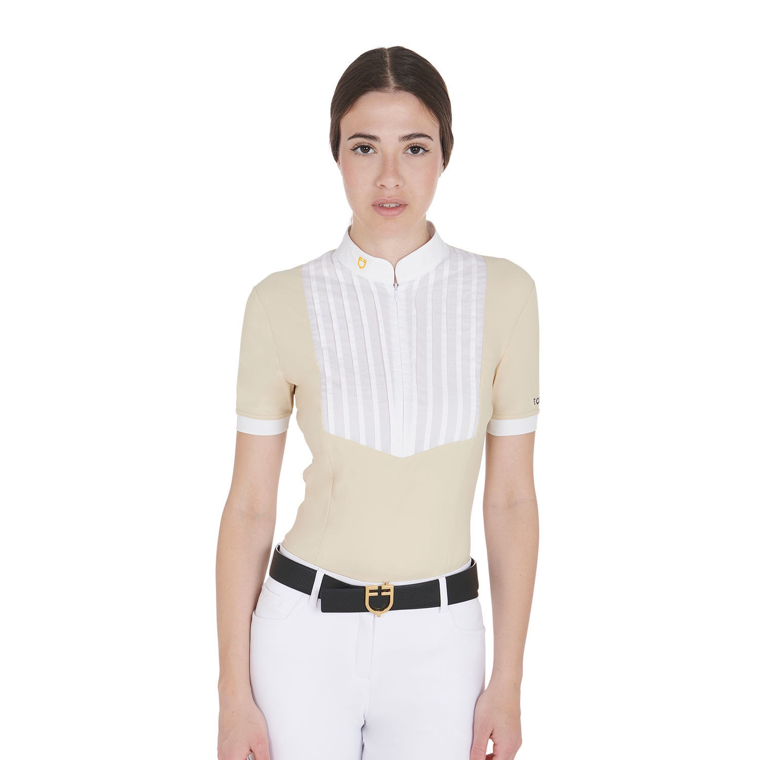 Equestro Women's Slim Fit Pleated Cotton Polo Shirt