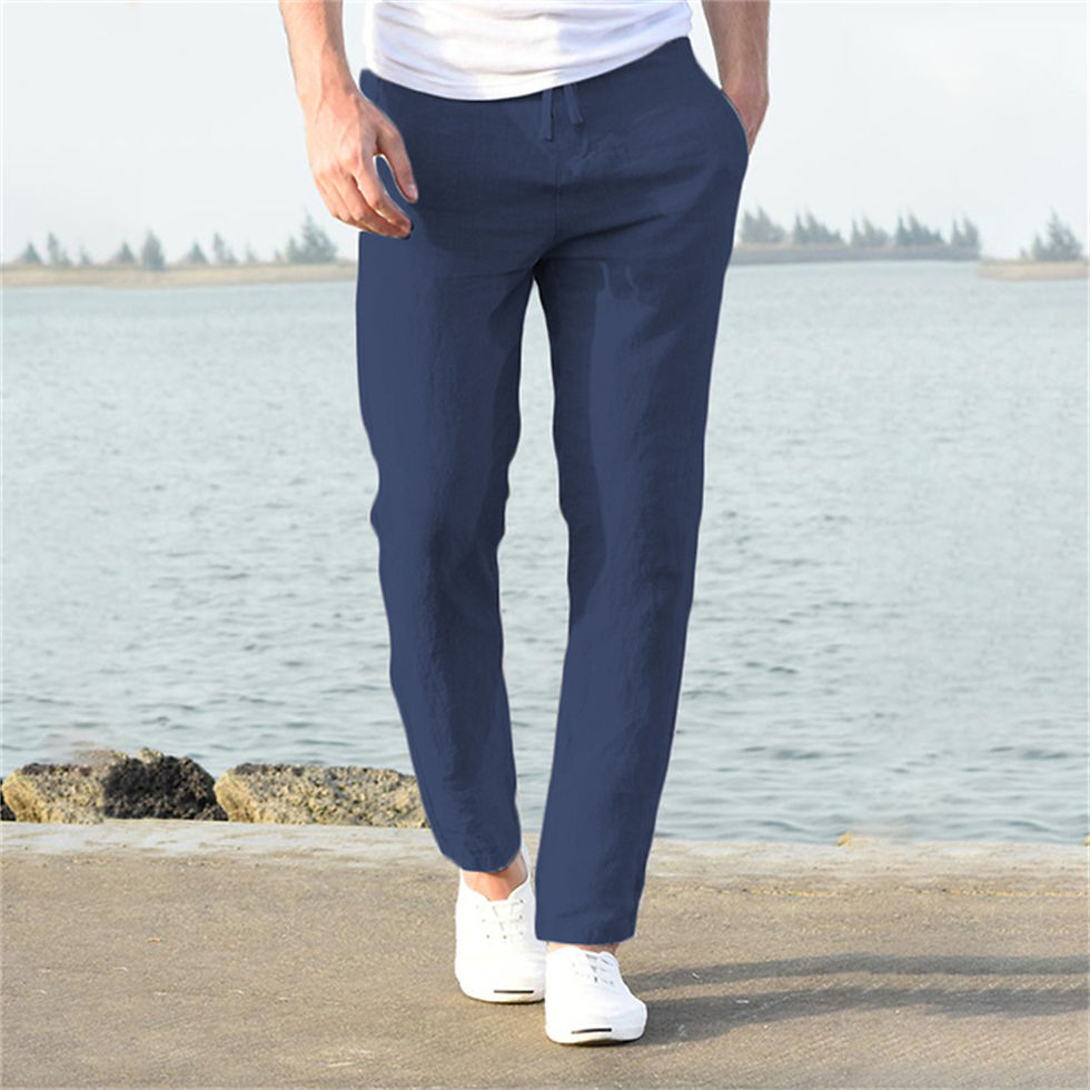 Miniatura: Calça Masculina Casual de Algodão e Linho – Corte Reto
