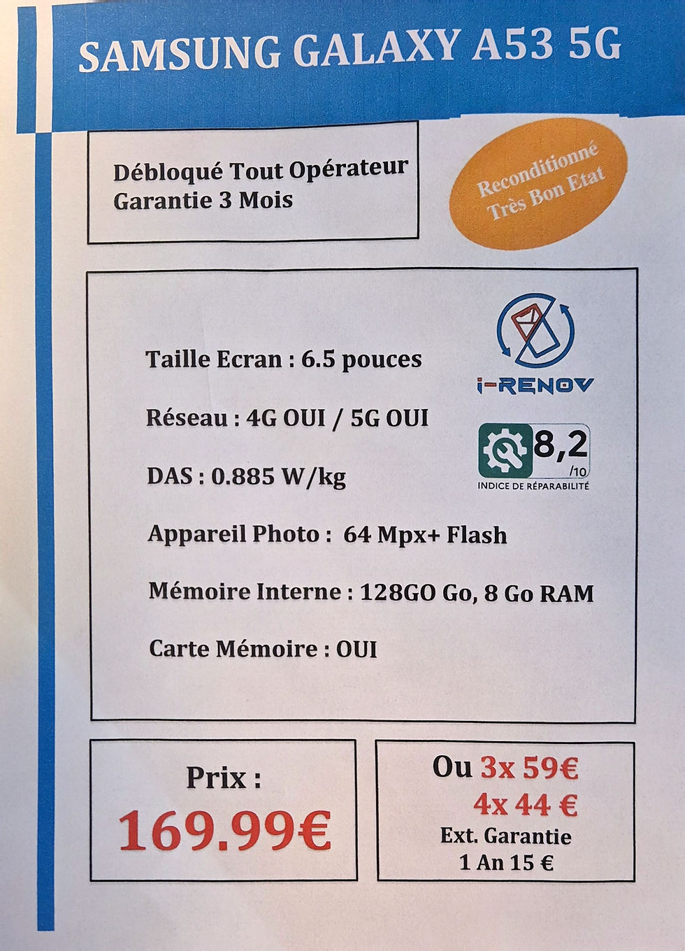 Miniature : SAMSUNG GALAXY A53 5G 128GO (510)
