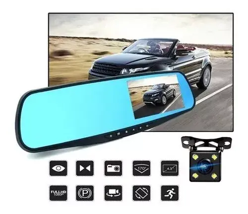 Espejo Retrovisor Doble Reversa Cámara Auto Pantalla 4.3 Dvr
