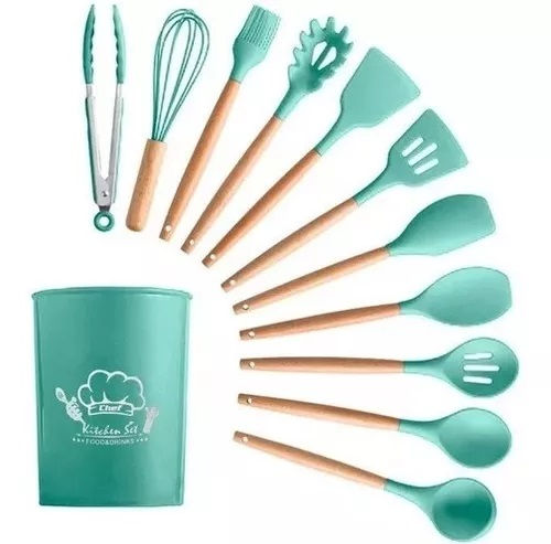 Miniatura: Set Utensilios De Cocina Silicona X12 Pzs Negro Cucharones