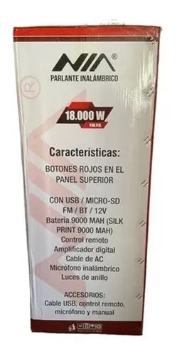 Cabina Sonido Recargable Parlante Nia 18000w Micrófono 2319