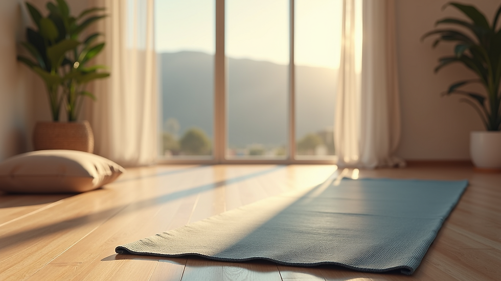 High angle view of a yoga mat in a serene room