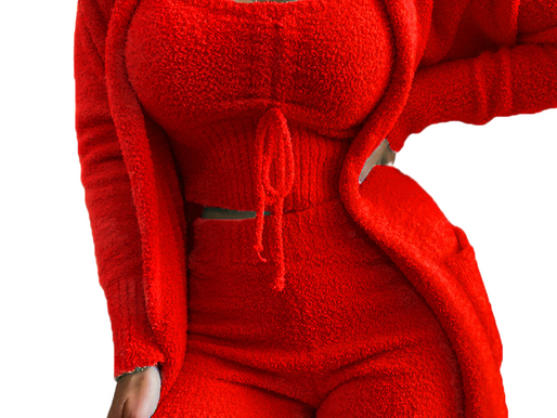 Fuzzy 3 Piece Lingerie Pajama Set - Winter Cozy Sleepwear for Women