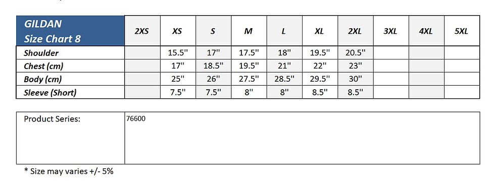 GILDAN Size Chart 08