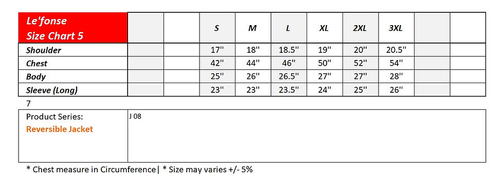 LE'FONSE Size Chart 05