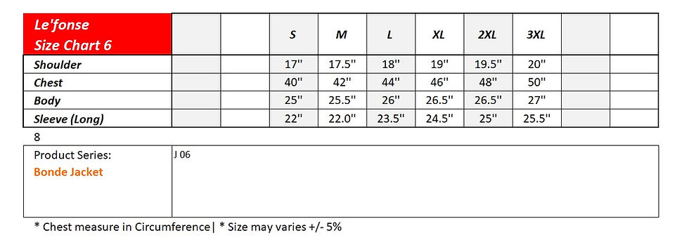 LE'FONSE Size Chart 06
