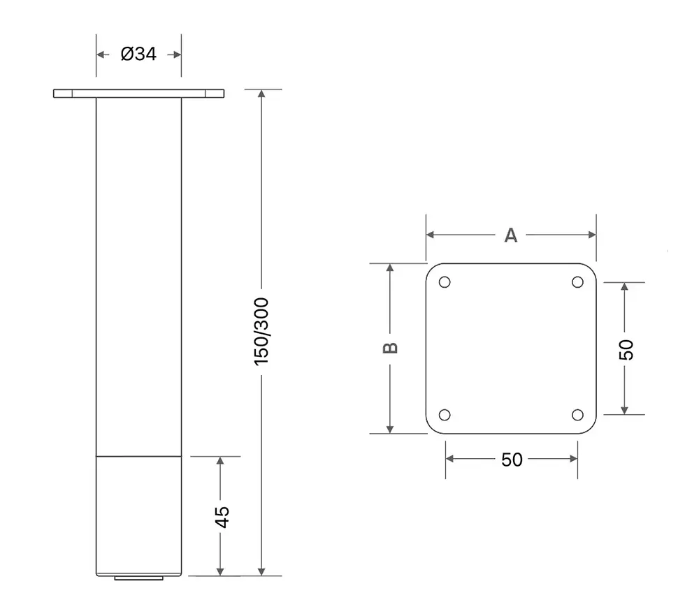 Thumbnail: Technical drawing of Premium Aluminium Sofa Legs with leather cover