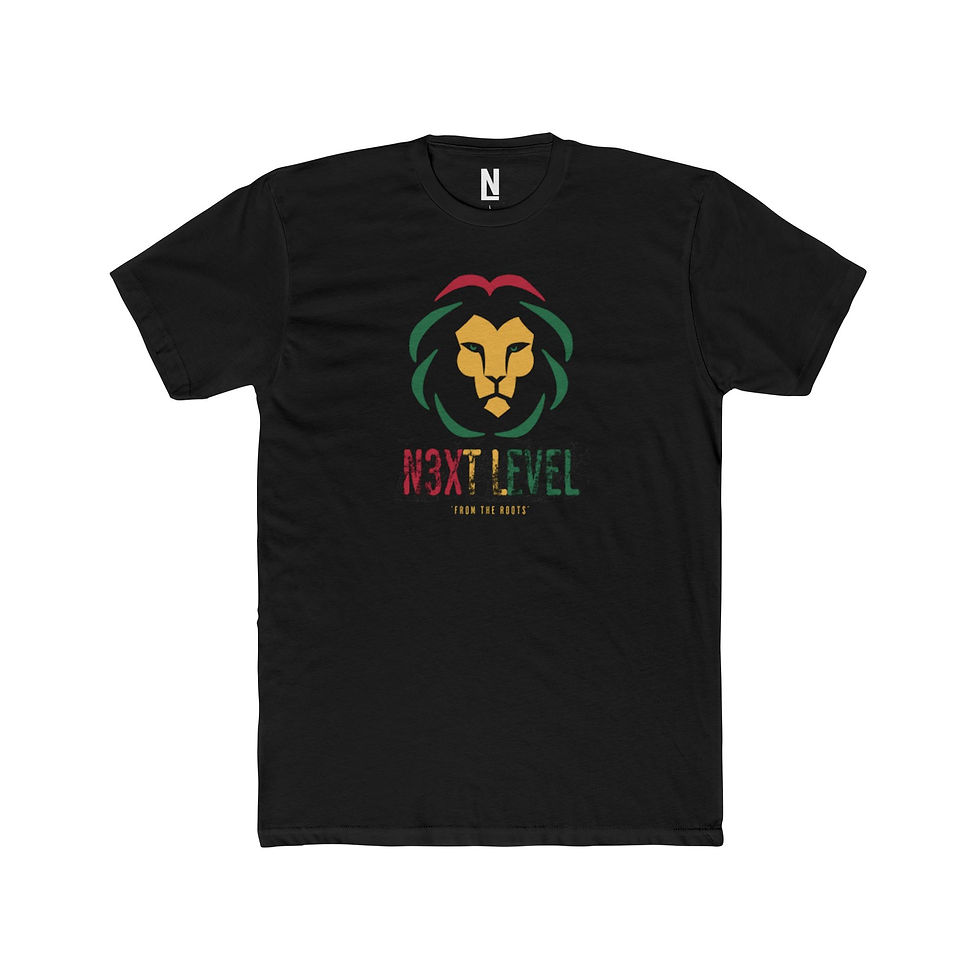 Black t-shirt with lion graphic and text: NEXT LEVEL. Rumble Unisex teeshirt.