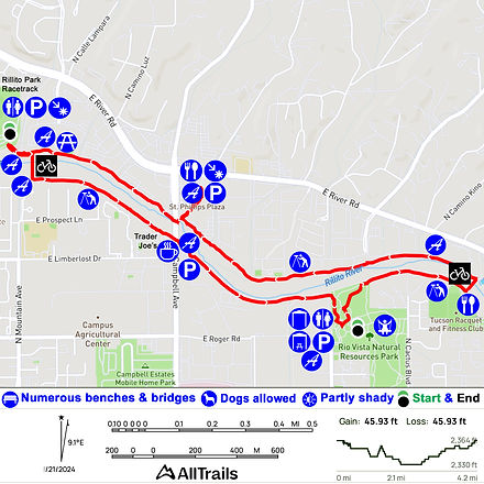Trail map with labeled icon pins.