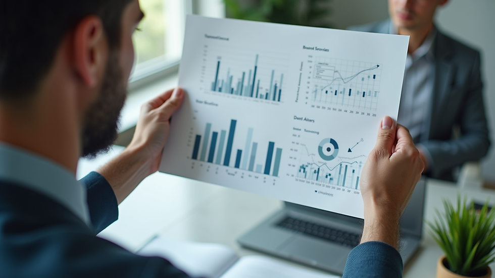 Close-up view of a consultant presenting brand strategy charts to a client