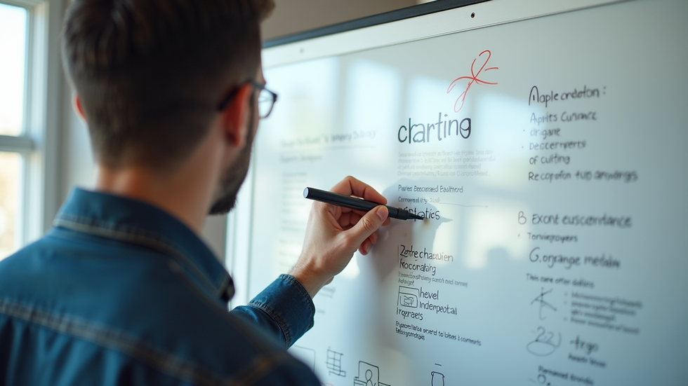 Eye-level view of a branding strategy advisor presenting a brand concept on a whiteboard