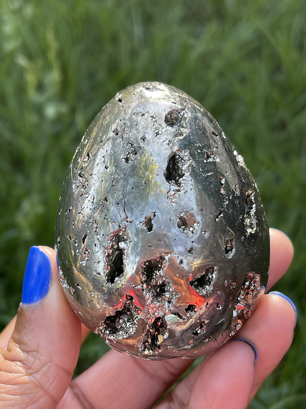 Thumbnail: Pyrite Egg with Druzy Openings