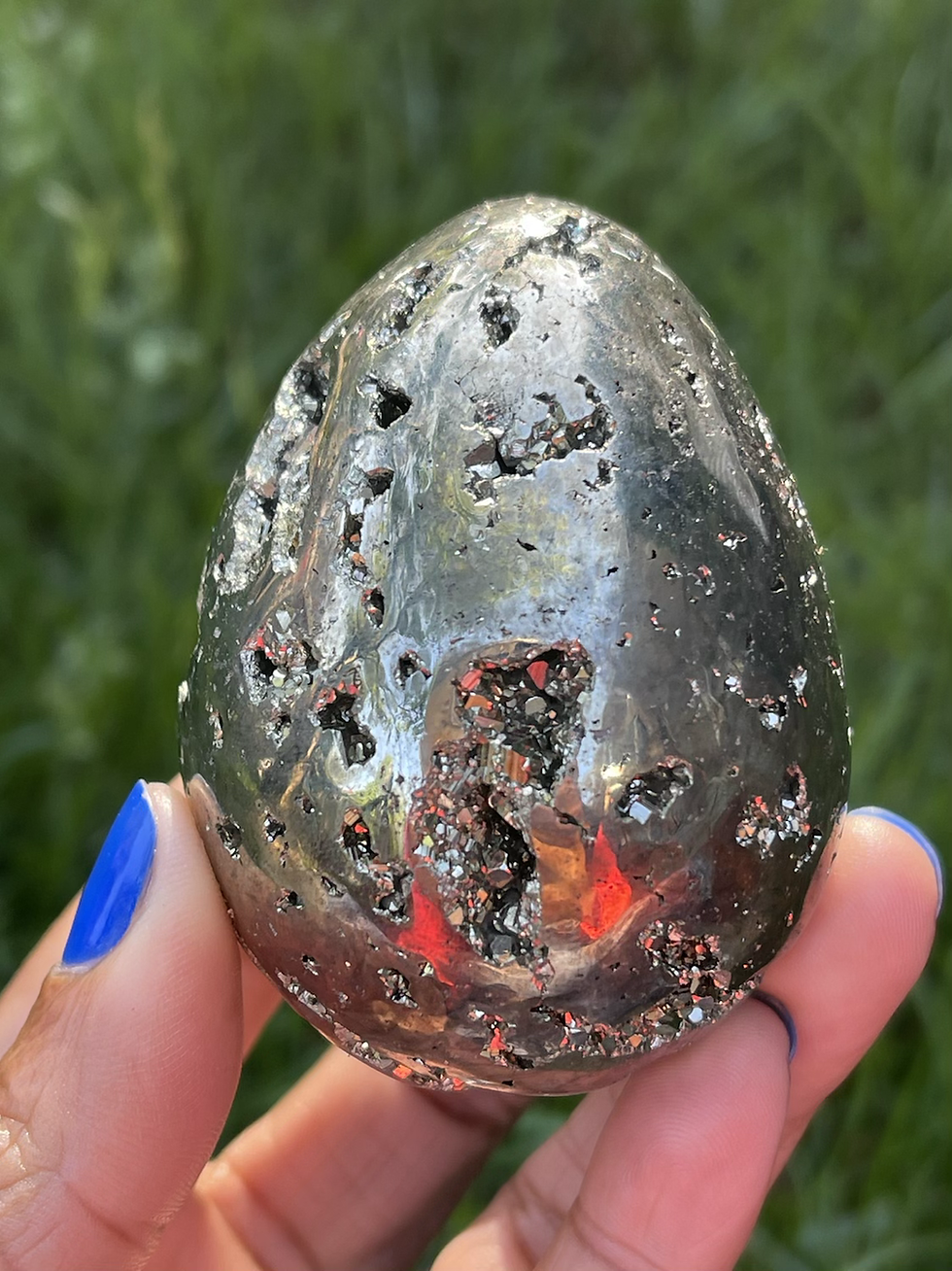 Thumbnail: Pyrite Egg with Druzy Openings