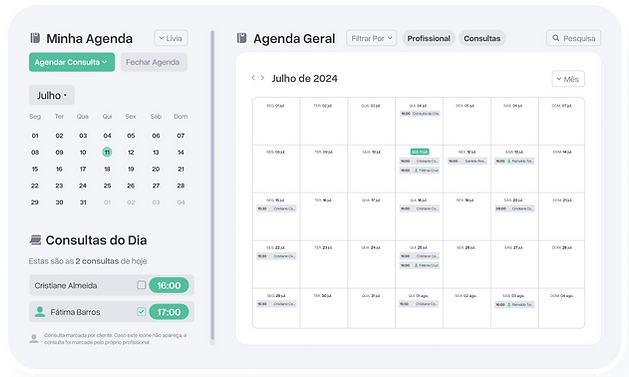 Visualização de agenda online com horários de atendimentos