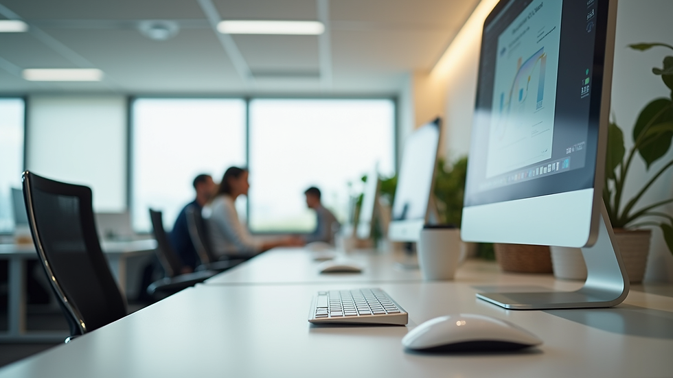 Eye-level view of a clean and organized office workspace