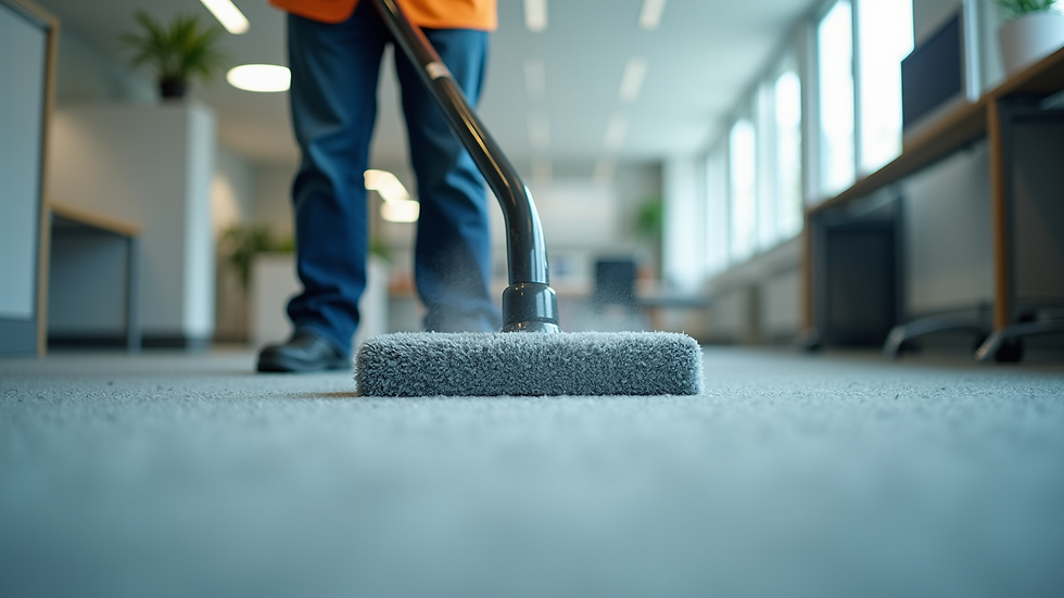 Close-up view of a professional cleaner using equipment to clean office carpet