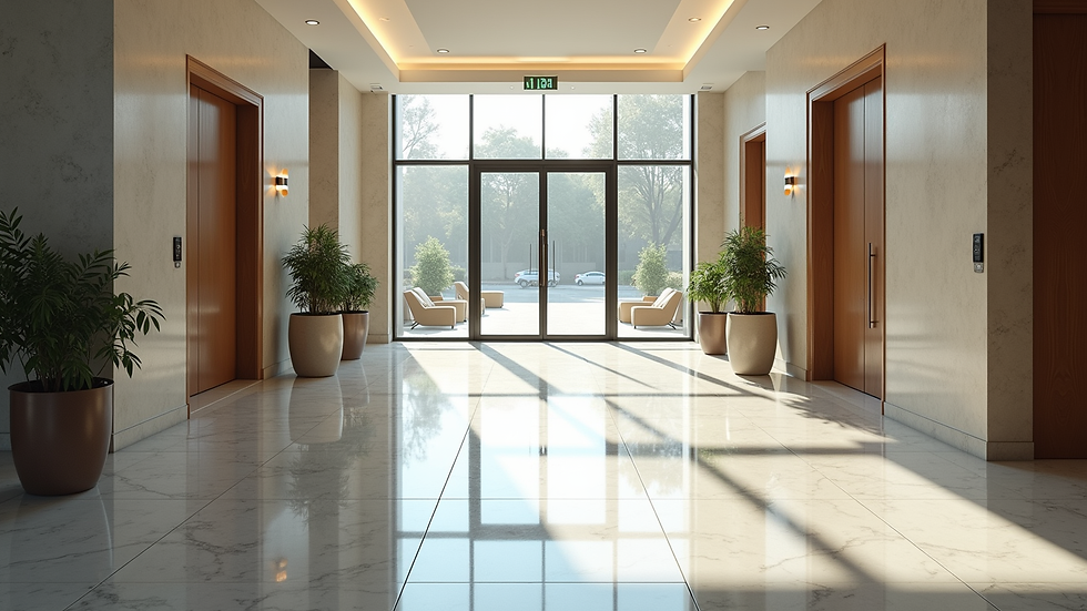 High angle view of a sparkling clean commercial lobby area