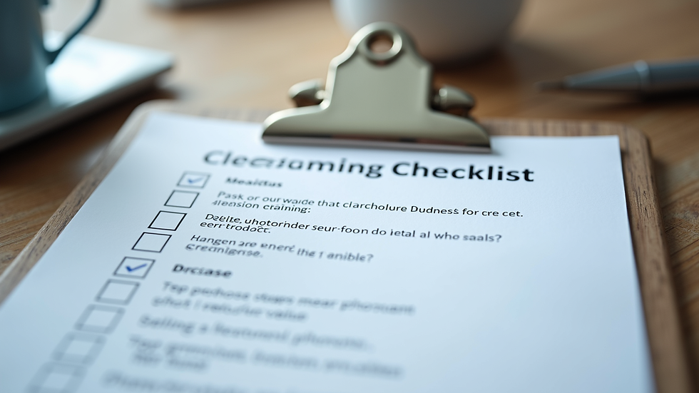Close-up view of a detailed cleaning checklist on a clipboard