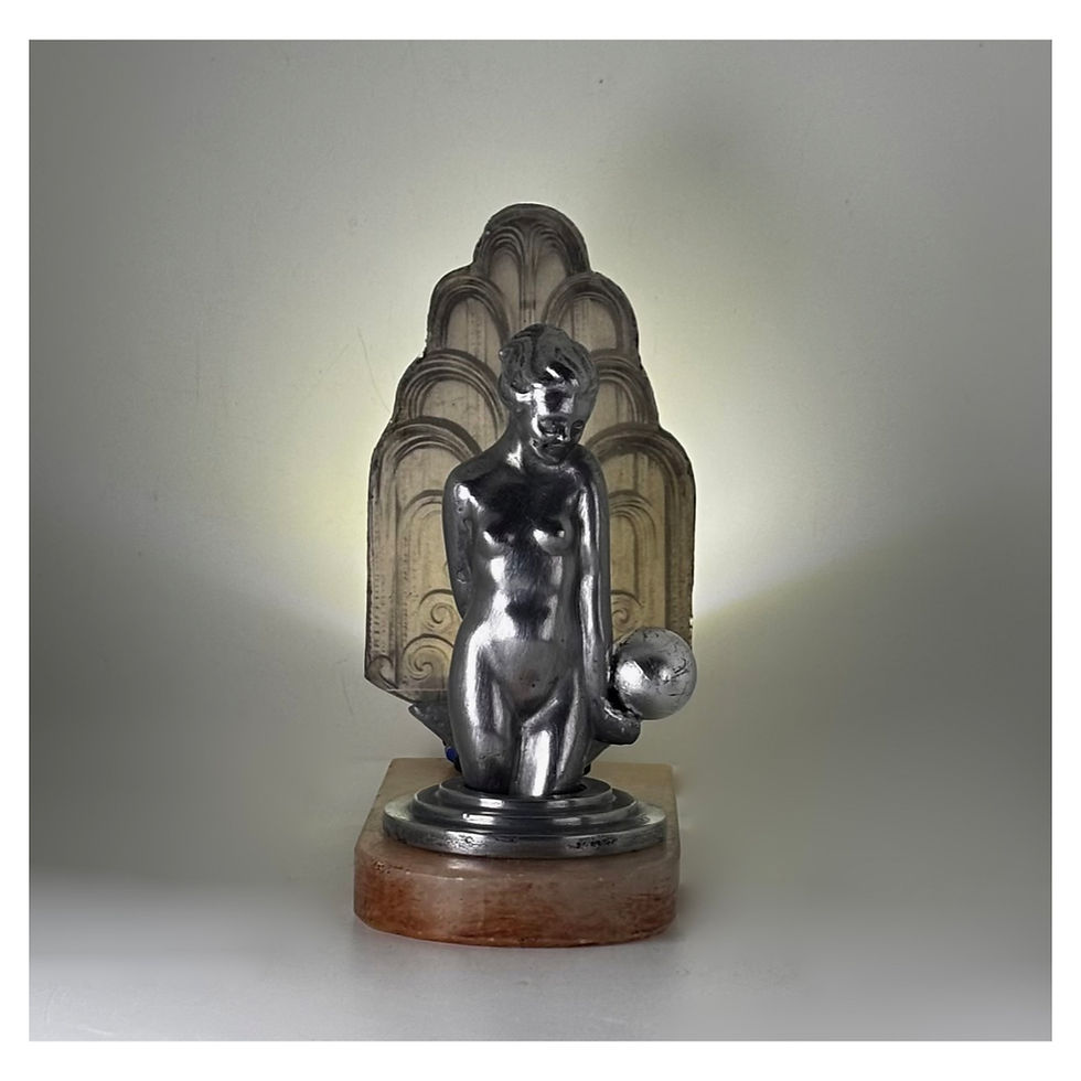 Thumbnail: 1930s Art Deco Lady Lamp - Vintage Spelter Nude Figural Table Lamp.