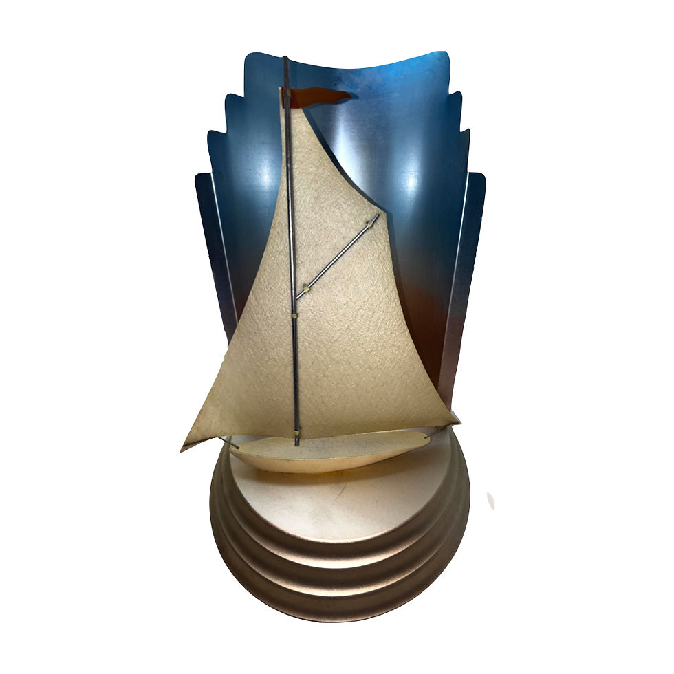 Thumbnail: English Art Deco Polychrome Anodized Aluminium Yacht Lamp by William Suckling.