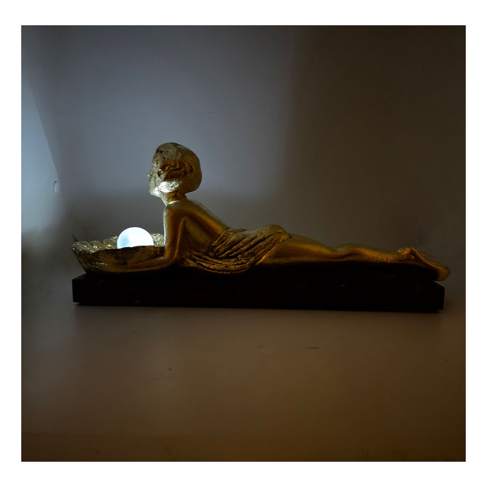 Thumbnail: Vintage Art Deco Lamp – Gilt Reclining Nude with Shell & Illuminated Glass littl