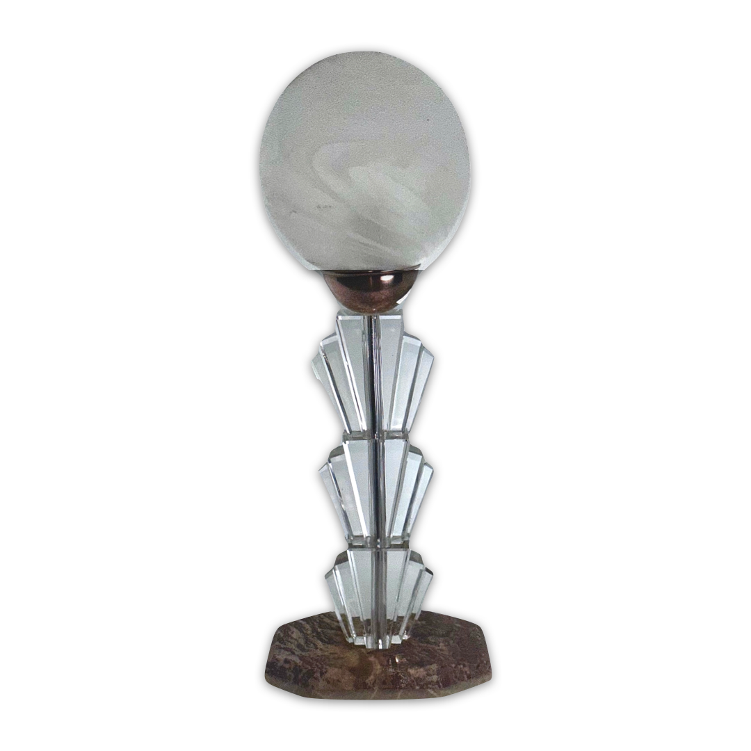 Original 1930s Art Deco Table Lamp - Geometric Crystal Fan Shaped Column.