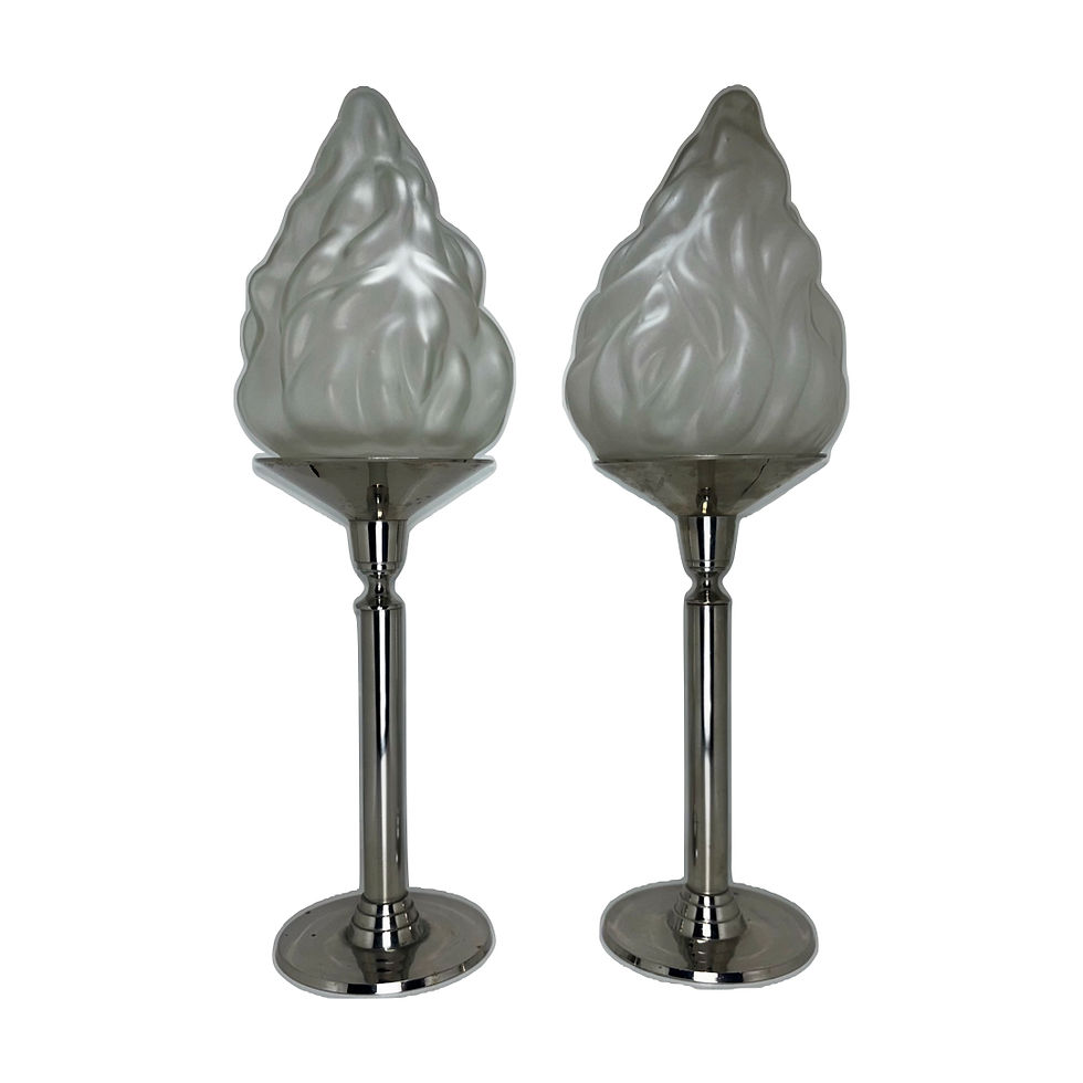 Thumbnail: Pair of 1930s French Art Deco Chrome Flame Table Lamps.