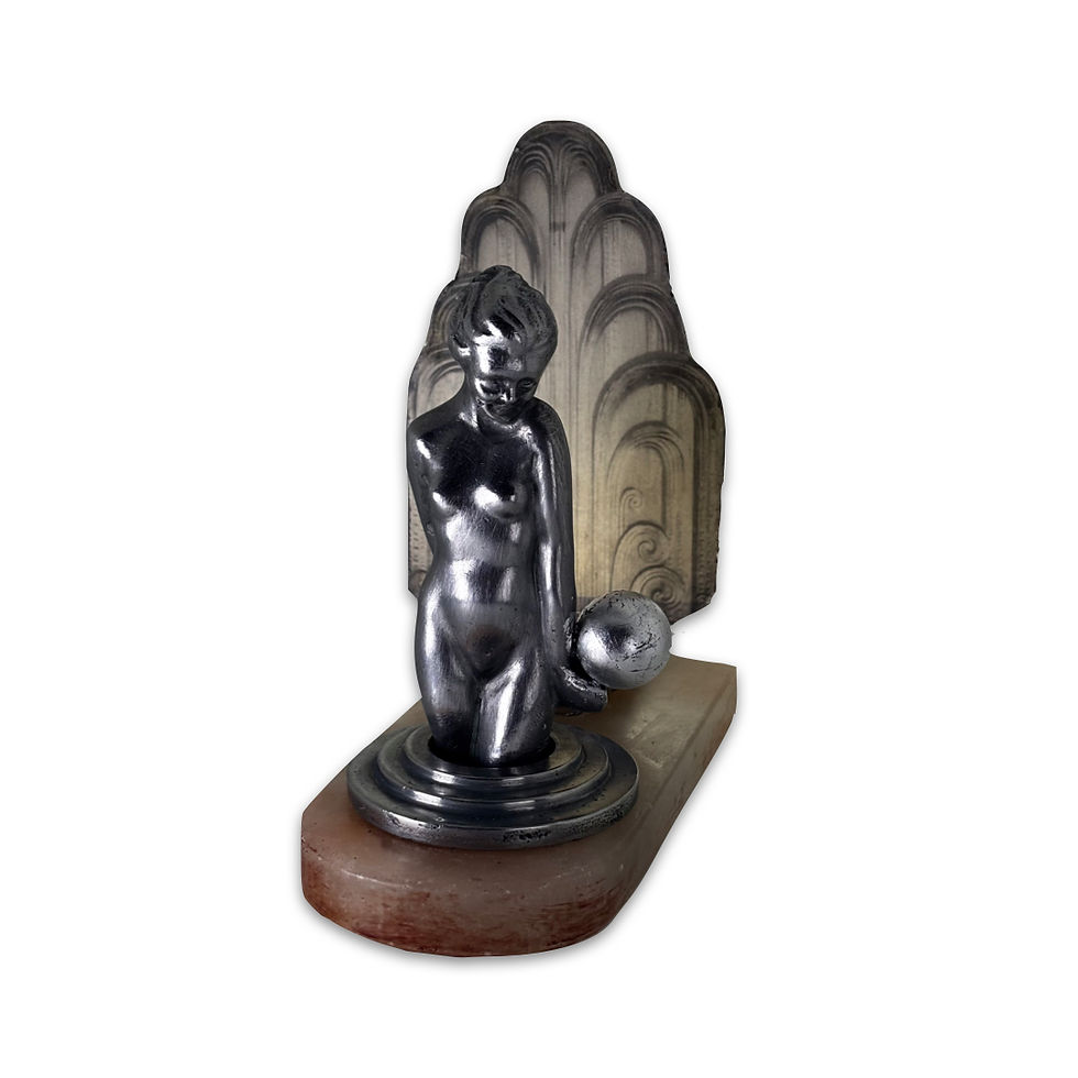 Thumbnail: 1930s Art Deco Lady Lamp - Vintage Spelter Nude Figural Table Lamp.